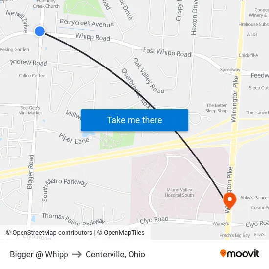 Bigger @ Whipp to Centerville, Ohio map