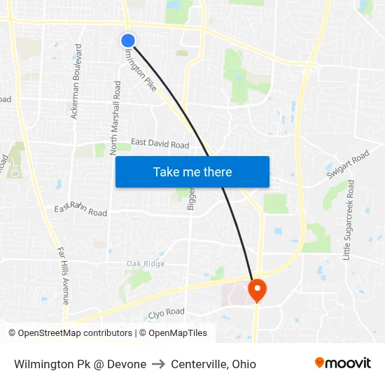 Wilmington Pk @ Devone to Centerville, Ohio map
