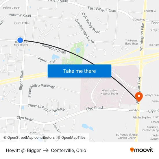 Hewitt @ Bigger to Centerville, Ohio map