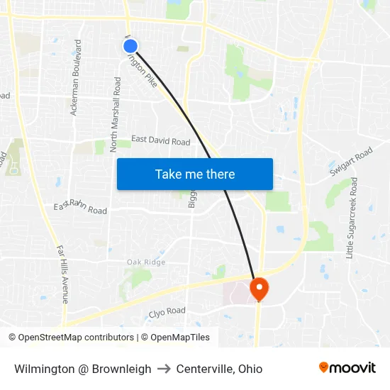 Wilmington @ Brownleigh to Centerville, Ohio map