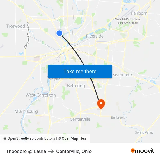 Theodore @ Laura to Centerville, Ohio map