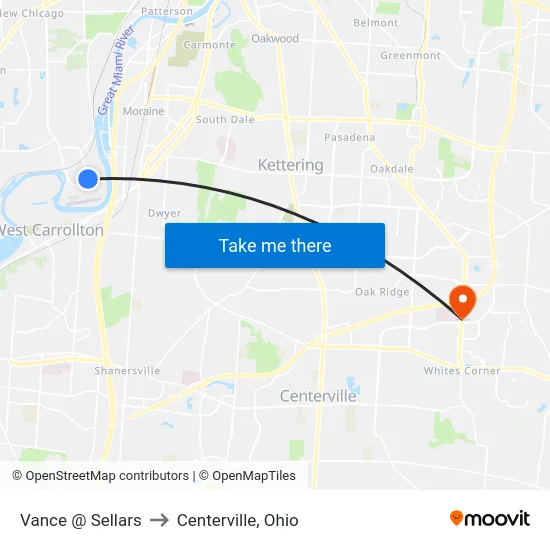 Vance @ Sellars to Centerville, Ohio map