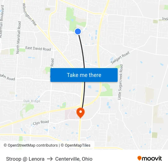 Stroop @ Lenora to Centerville, Ohio map