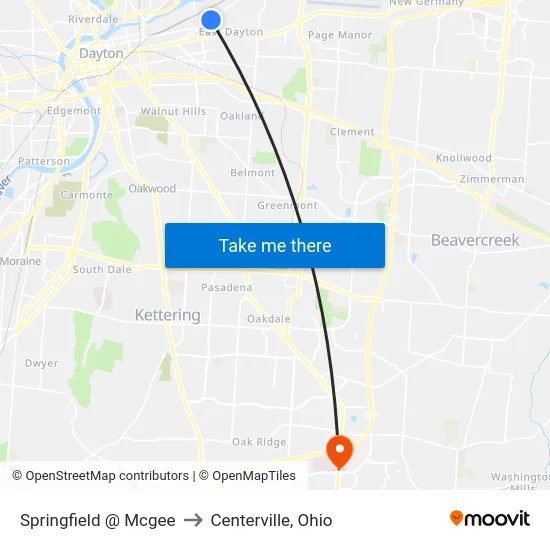Springfield @ Mcgee to Centerville, Ohio map