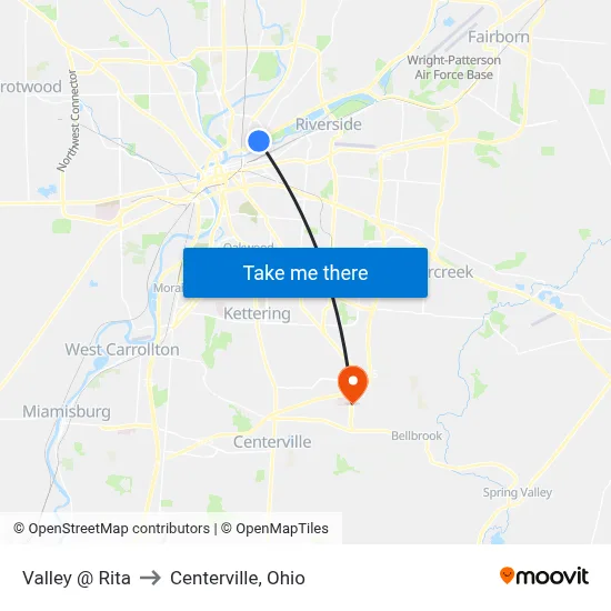 Valley @ Rita to Centerville, Ohio map