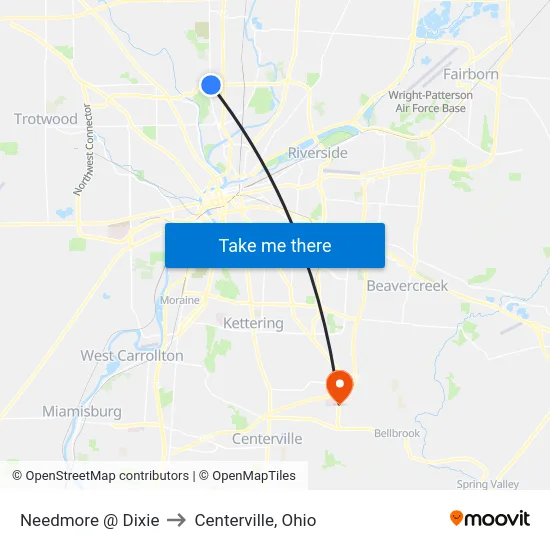 Needmore @ Dixie to Centerville, Ohio map