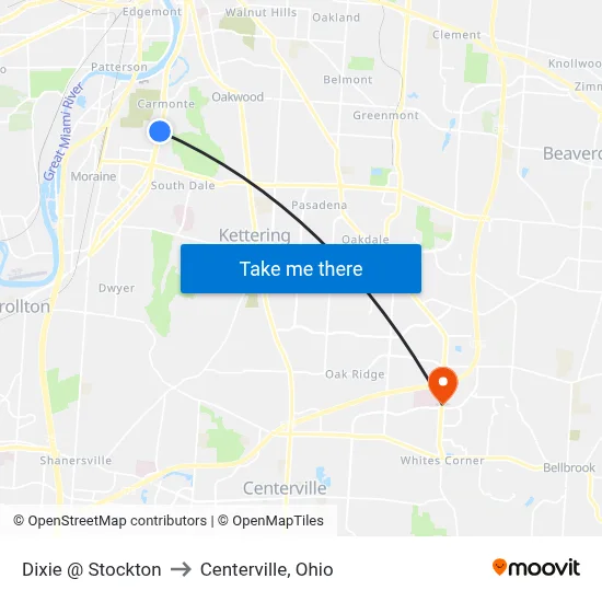 Dixie @ Stockton to Centerville, Ohio map
