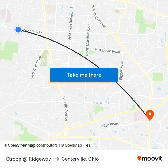 Stroop @ Ridgeway to Centerville, Ohio map