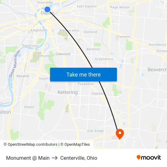 Monument @ Main to Centerville, Ohio map