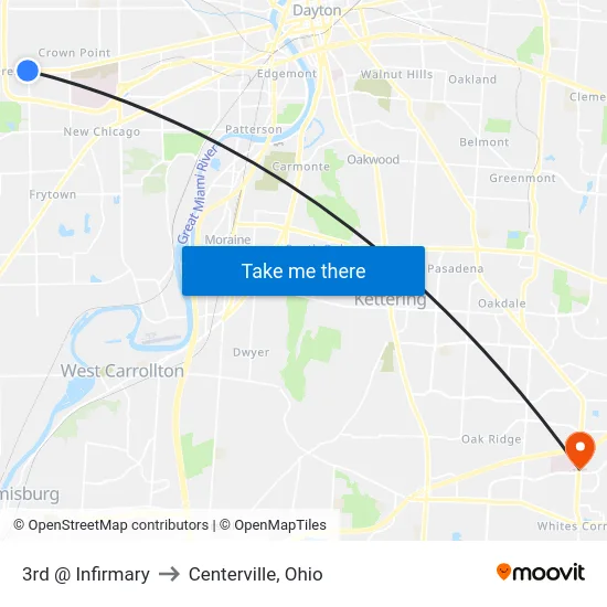 3rd @ Infirmary to Centerville, Ohio map