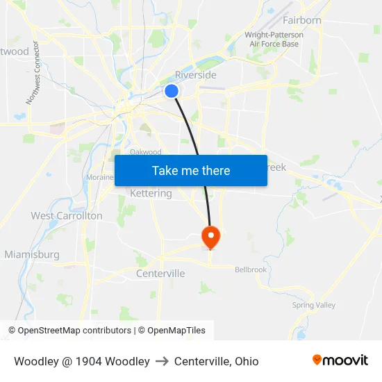 Woodley @ 1904 Woodley to Centerville, Ohio map