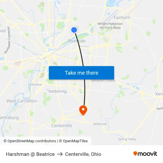 Harshman @ Beatrice to Centerville, Ohio map