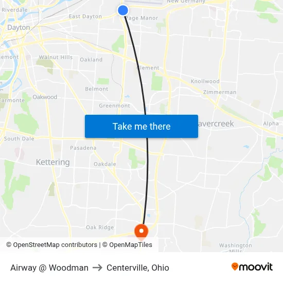 Airway @ Woodman to Centerville, Ohio map