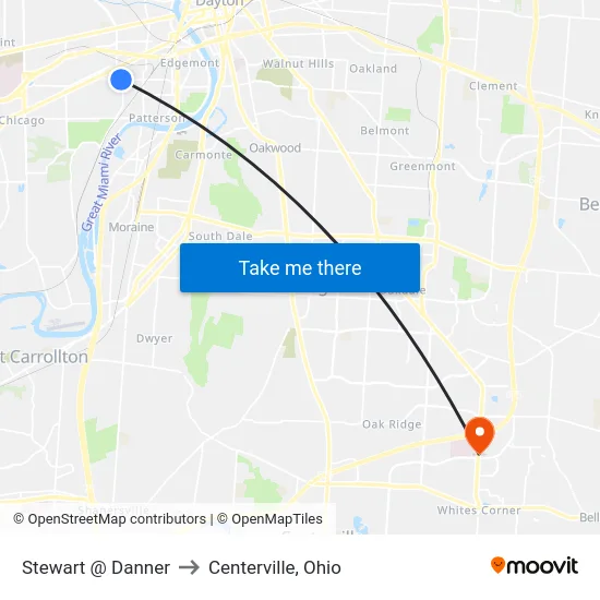 Stewart @ Danner to Centerville, Ohio map
