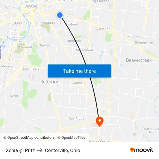 Xenia @ Pritz to Centerville, Ohio map