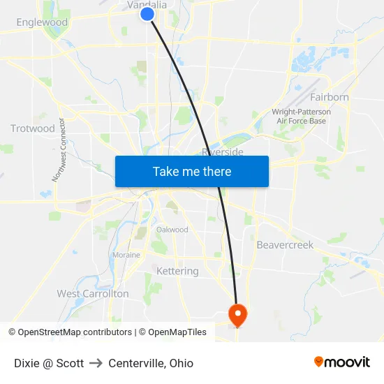 Dixie @ Scott to Centerville, Ohio map