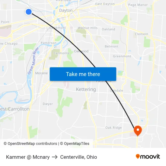 Kammer @ Mcnary to Centerville, Ohio map