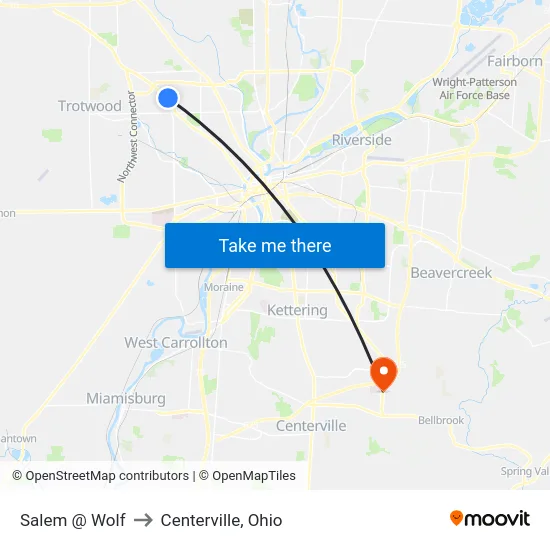 Salem @ Wolf to Centerville, Ohio map