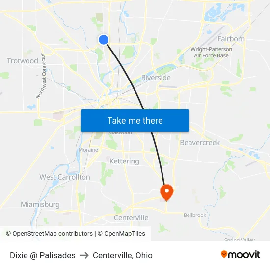 Dixie @ Palisades to Centerville, Ohio map
