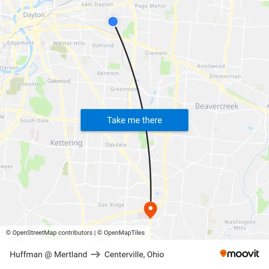 Huffman @ Mertland to Centerville, Ohio map