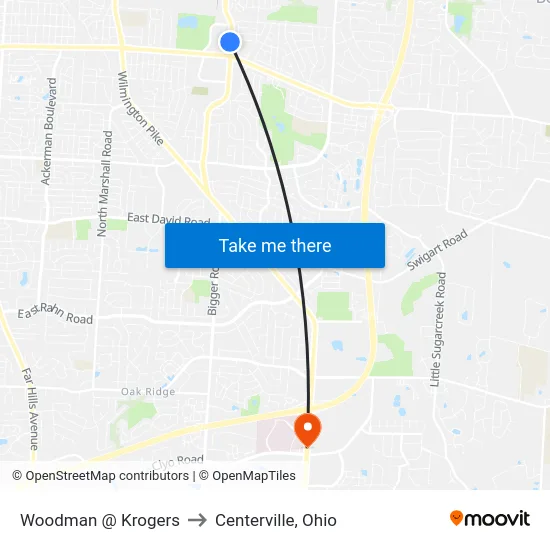 Woodman @ Krogers to Centerville, Ohio map
