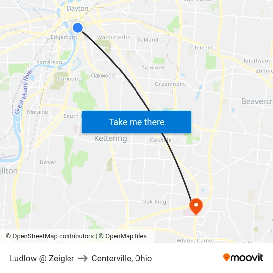 Ludlow @ Zeigler to Centerville, Ohio map