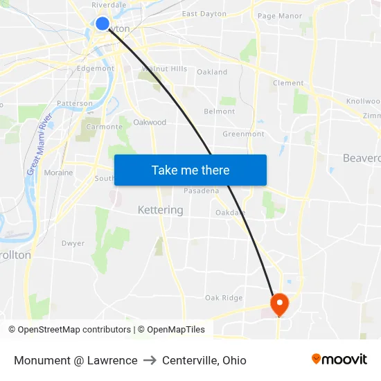 Monument @ Lawrence to Centerville, Ohio map