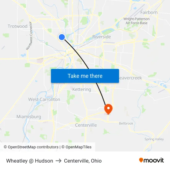 Wheatley @ Hudson to Centerville, Ohio map