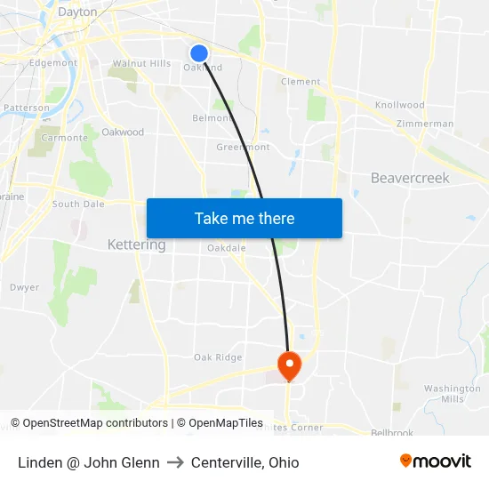 Linden @ John Glenn to Centerville, Ohio map