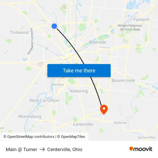 Main @ Turner to Centerville, Ohio map