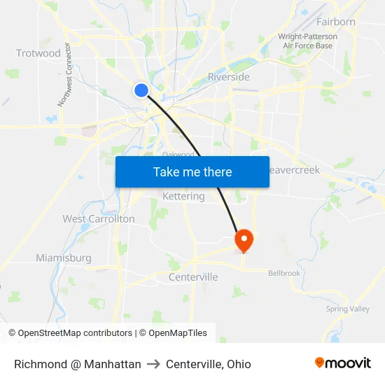 Richmond @ Manhattan to Centerville, Ohio map