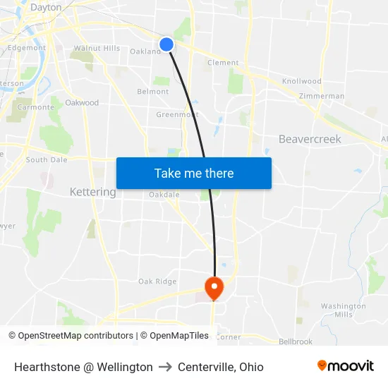 Hearthstone @ Wellington to Centerville, Ohio map