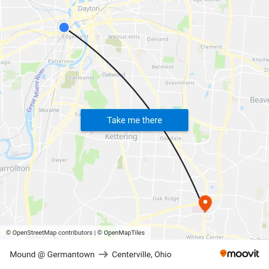Mound @ Germantown to Centerville, Ohio map