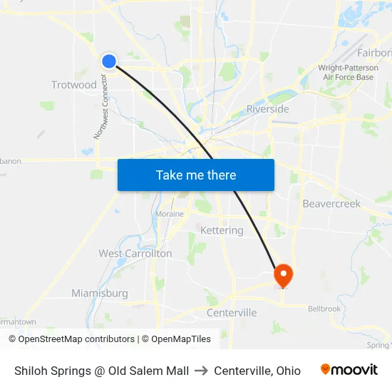 Shiloh Springs @ Old Salem Mall to Centerville, Ohio map