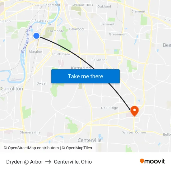 Dryden @ Arbor to Centerville, Ohio map