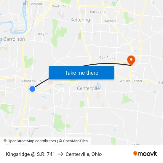 Kingsridge @ S.R. 741 to Centerville, Ohio map