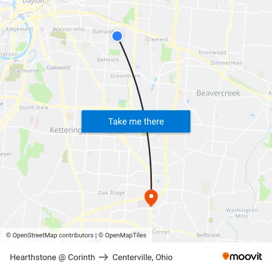 Hearthstone @ Corinth to Centerville, Ohio map