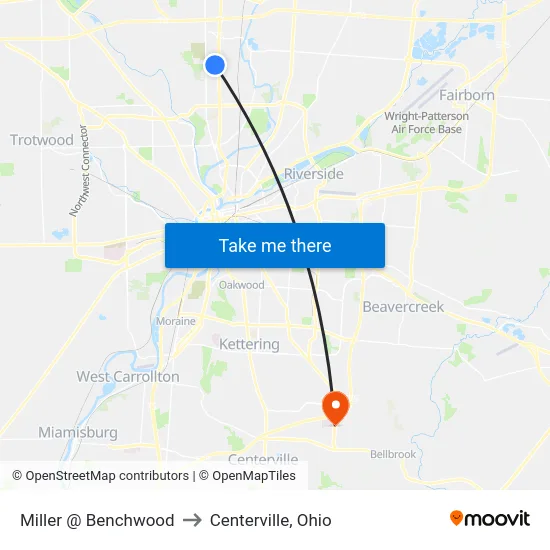 Miller @ Benchwood to Centerville, Ohio map