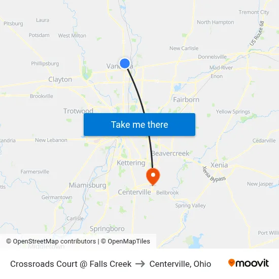 Crossroads Court @ Falls Creek to Centerville, Ohio map