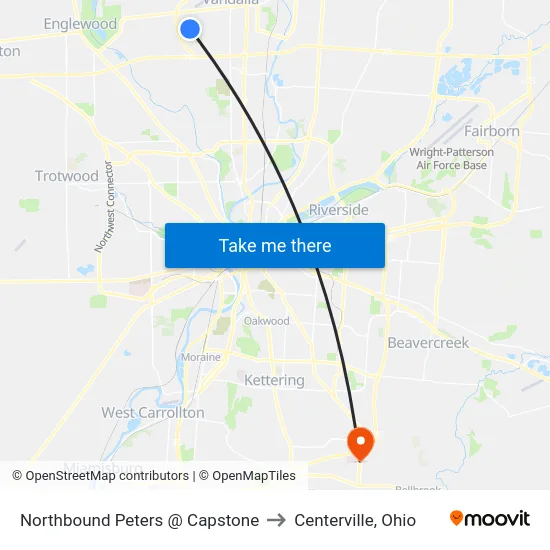 Northbound Peters @ Capstone to Centerville, Ohio map
