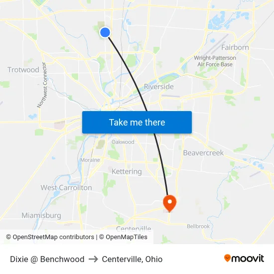 Dixie @ Benchwood to Centerville, Ohio map