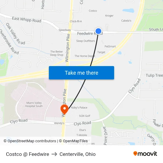 Costco @ Feedwire to Centerville, Ohio map