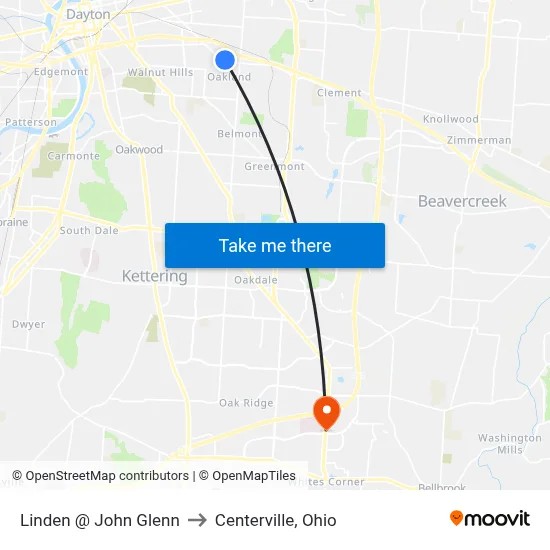 Linden @ John Glenn to Centerville, Ohio map