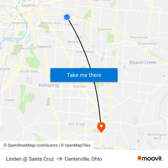 Linden @ Santa Cruz to Centerville, Ohio map