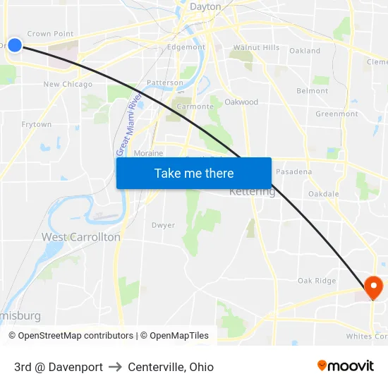 3rd @ Davenport to Centerville, Ohio map