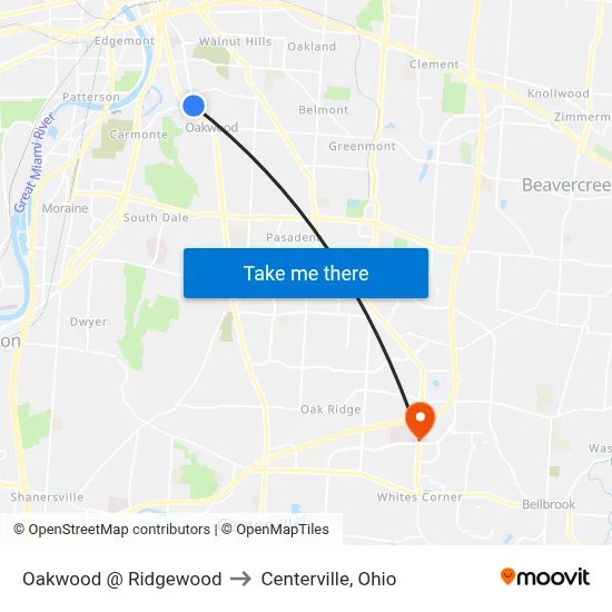 Oakwood @ Ridgewood to Centerville, Ohio map