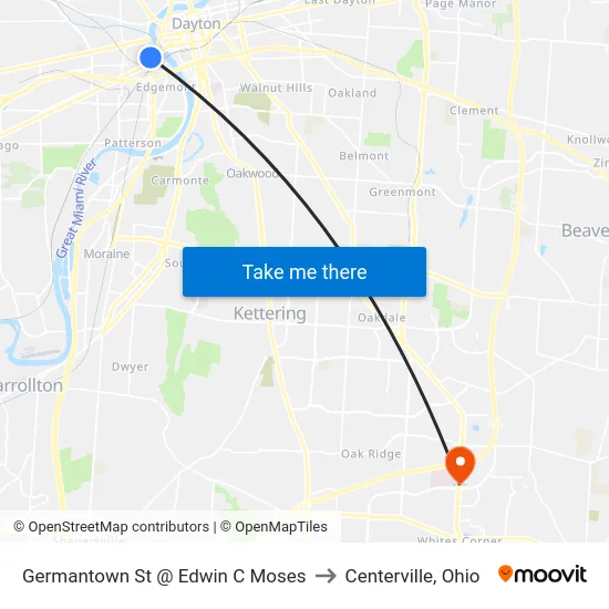 Germantown St @ Edwin C Moses to Centerville, Ohio map