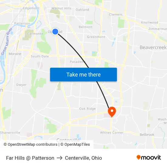 Far Hills @ Patterson to Centerville, Ohio map