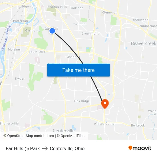 Far Hills @ Park to Centerville, Ohio map