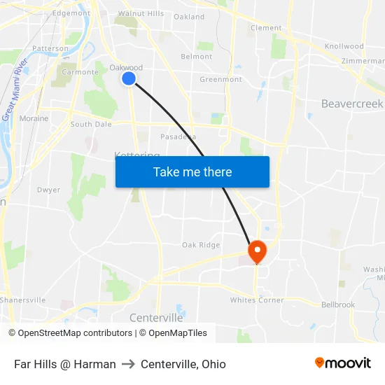 Far Hills @ Harman to Centerville, Ohio map